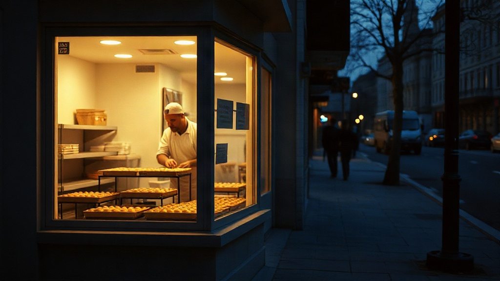 A neighbourhood shop in the evening